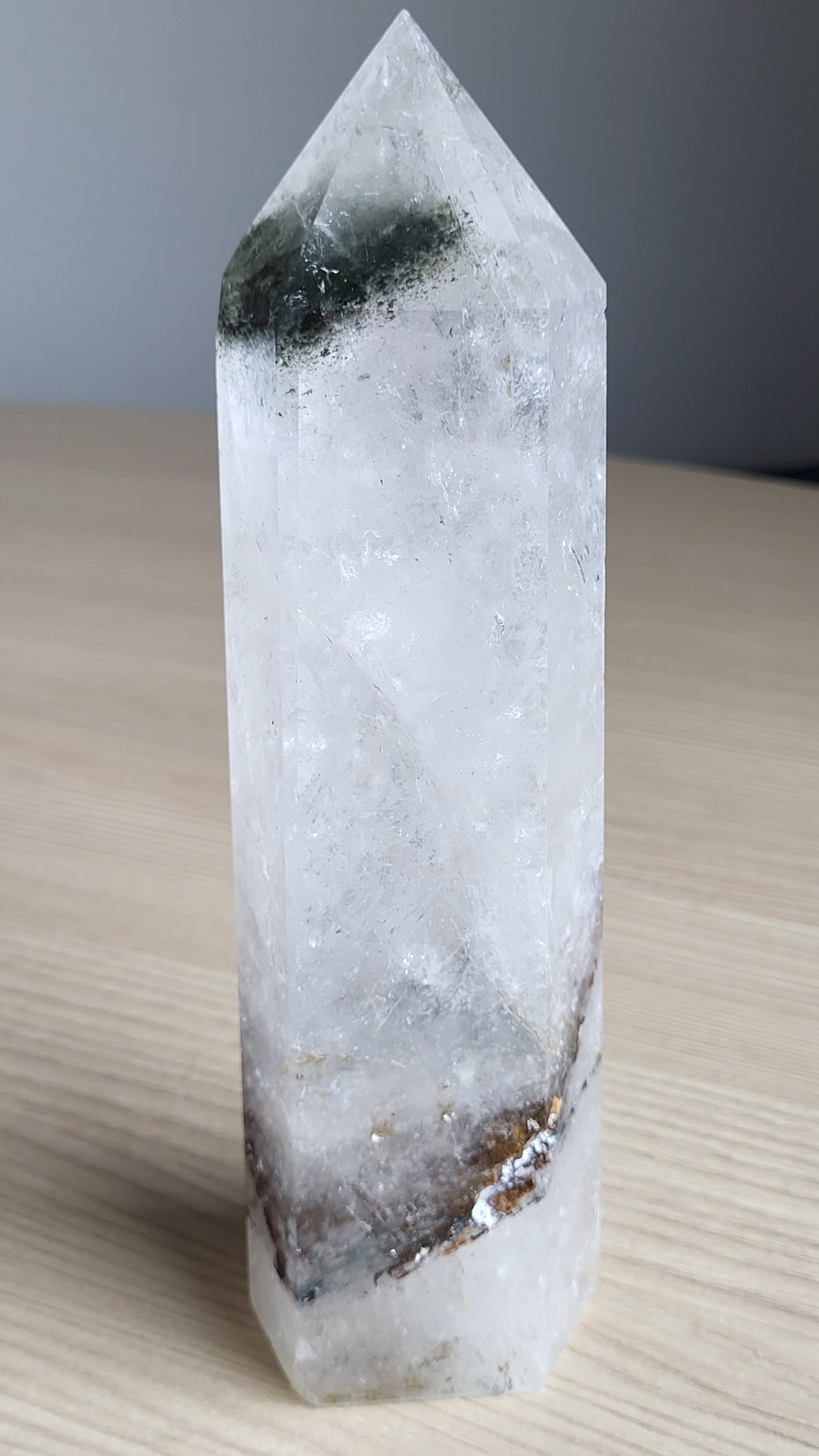 QUARTZ CRYSTAL PHANTOM GREEN CHLORITE WITH RAINBOW INCLUSIONS