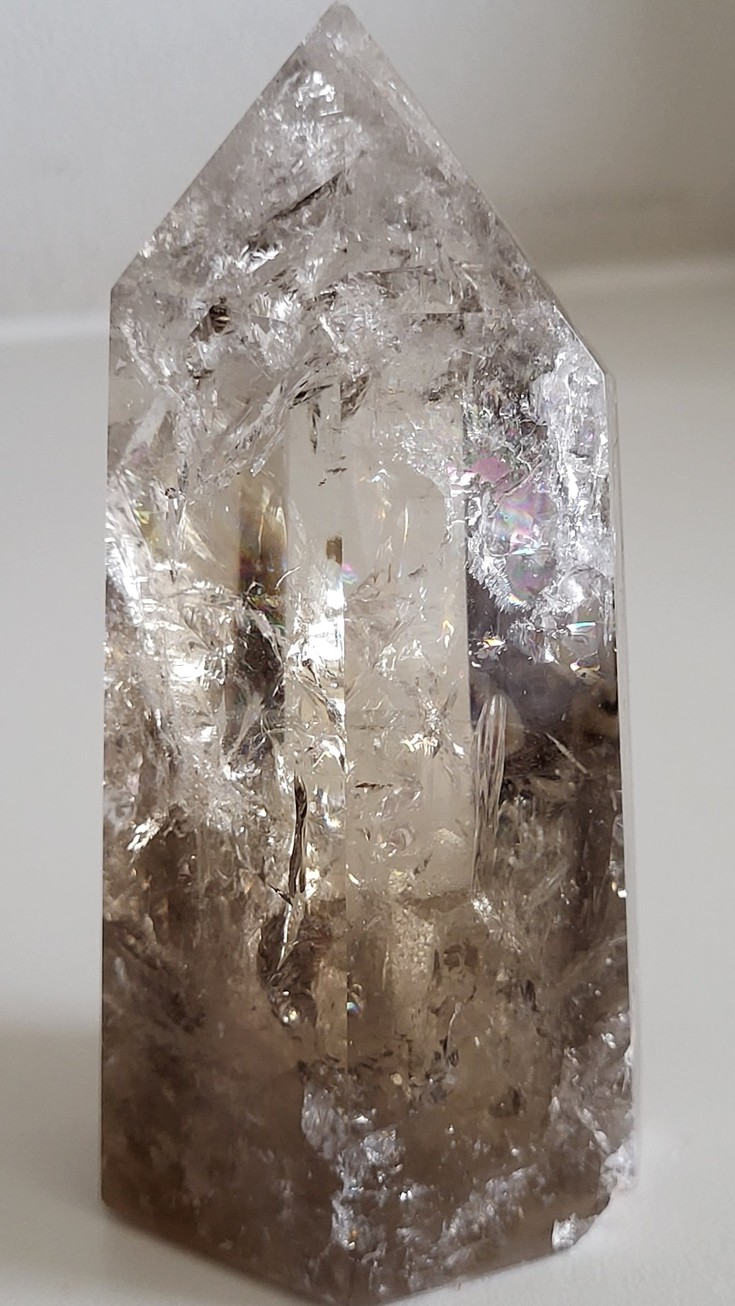 ENCHANTED RAINBOW LIGHT SMOKEY QUARTZ CRYSTAL PILLAR